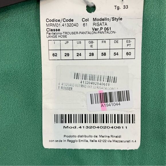 MARINA RINALDI Satin Trousers Green Wide Leg Light Summer Pants sz 24 - Picture 12 of 13